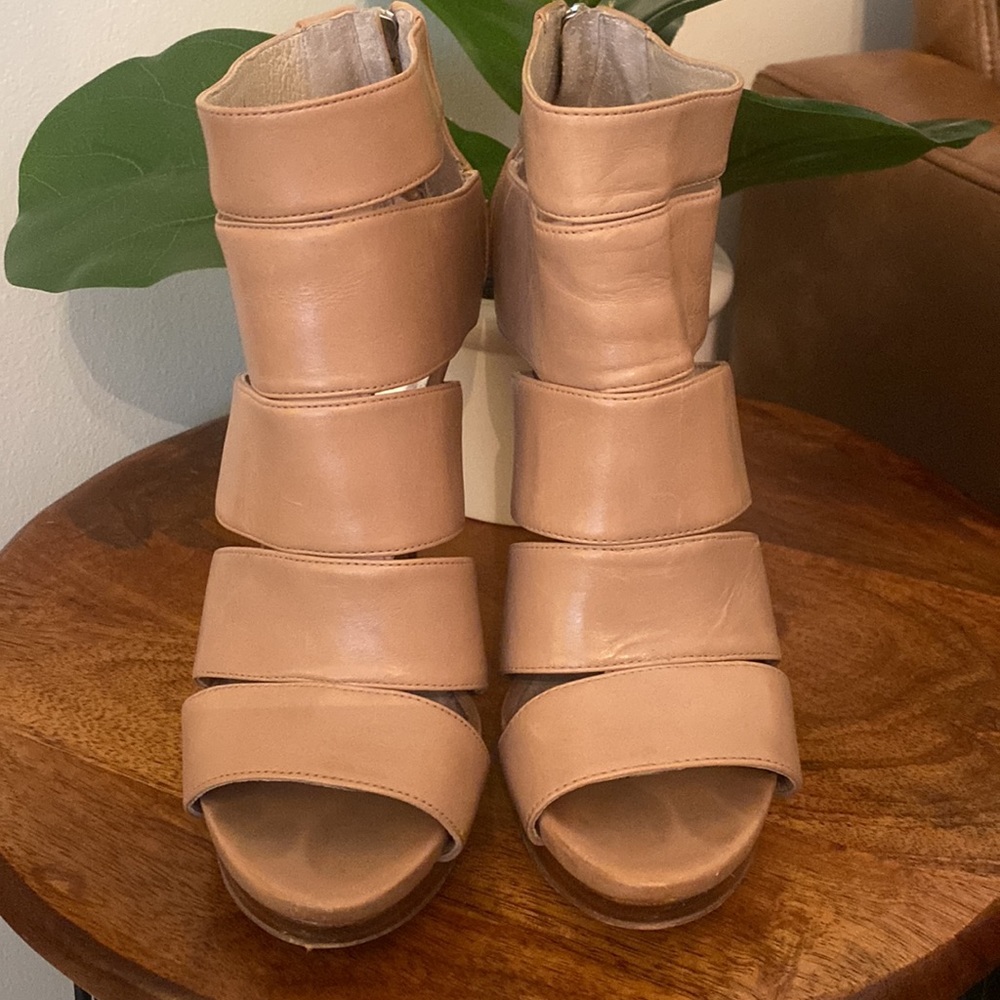 Elegant Tan Strappy Heels - Picture 2 of 10